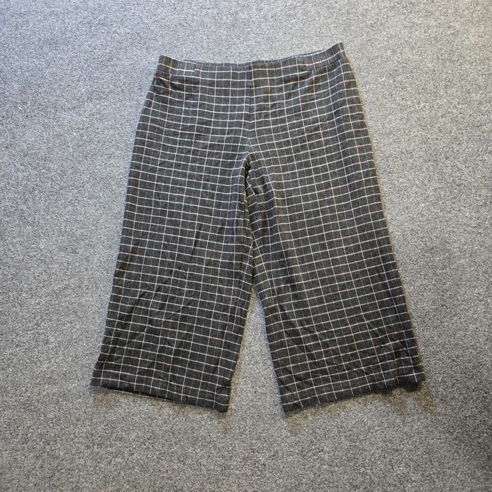 J Jill Pant Womens Size Large Petite Gray Plaid Wide Leg Pull On Stretch Casual